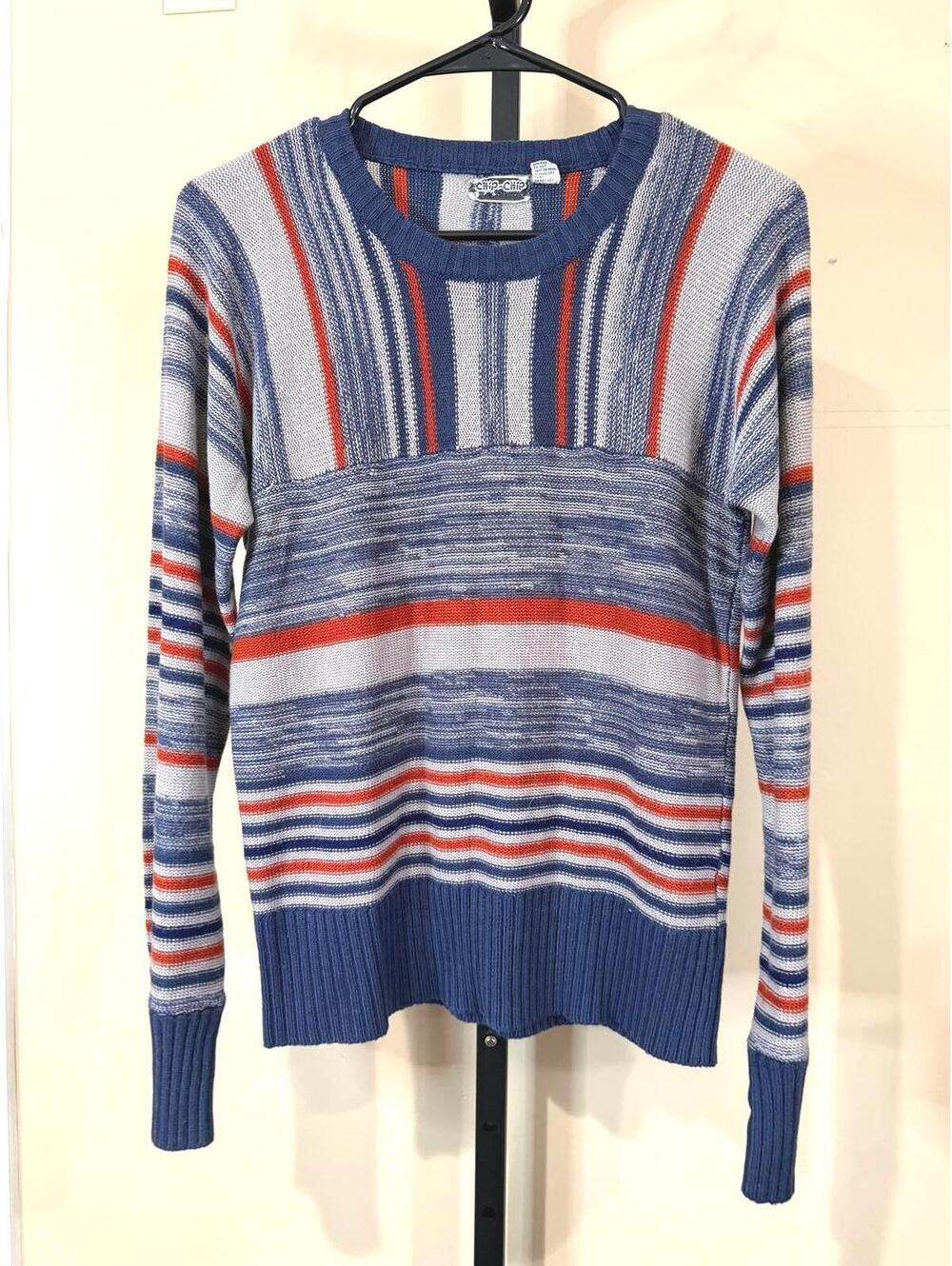 70s Vintage Retro Chip-Chip Women's Knit Sweater with Striped Pattern